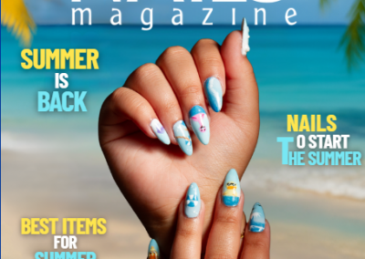 Magazine cover design featuring creative nail art